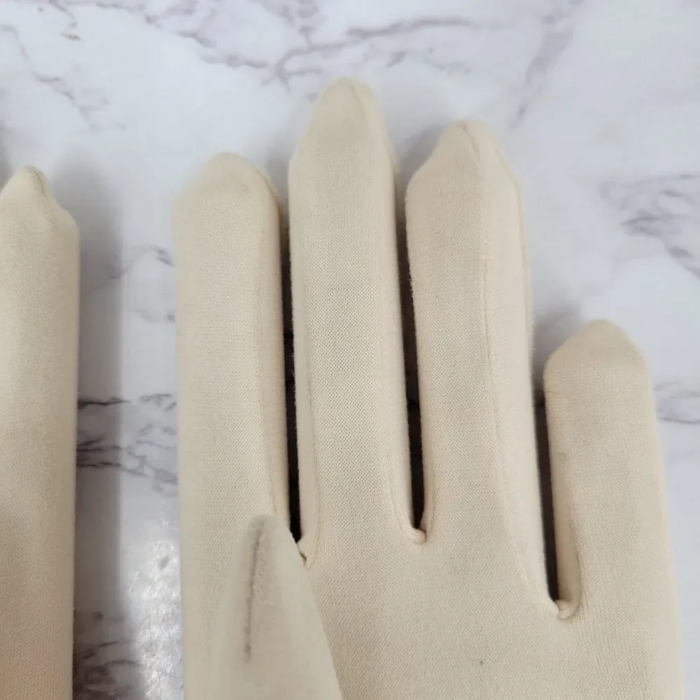 Vintage Ladies Cream Scalloped Eyelet Edge Dress Gloves